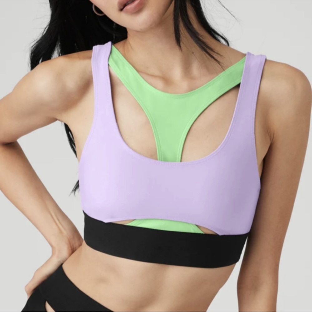 Alo Yoga Airlift Cutaway Sport Bra XS Purple and Mint Green